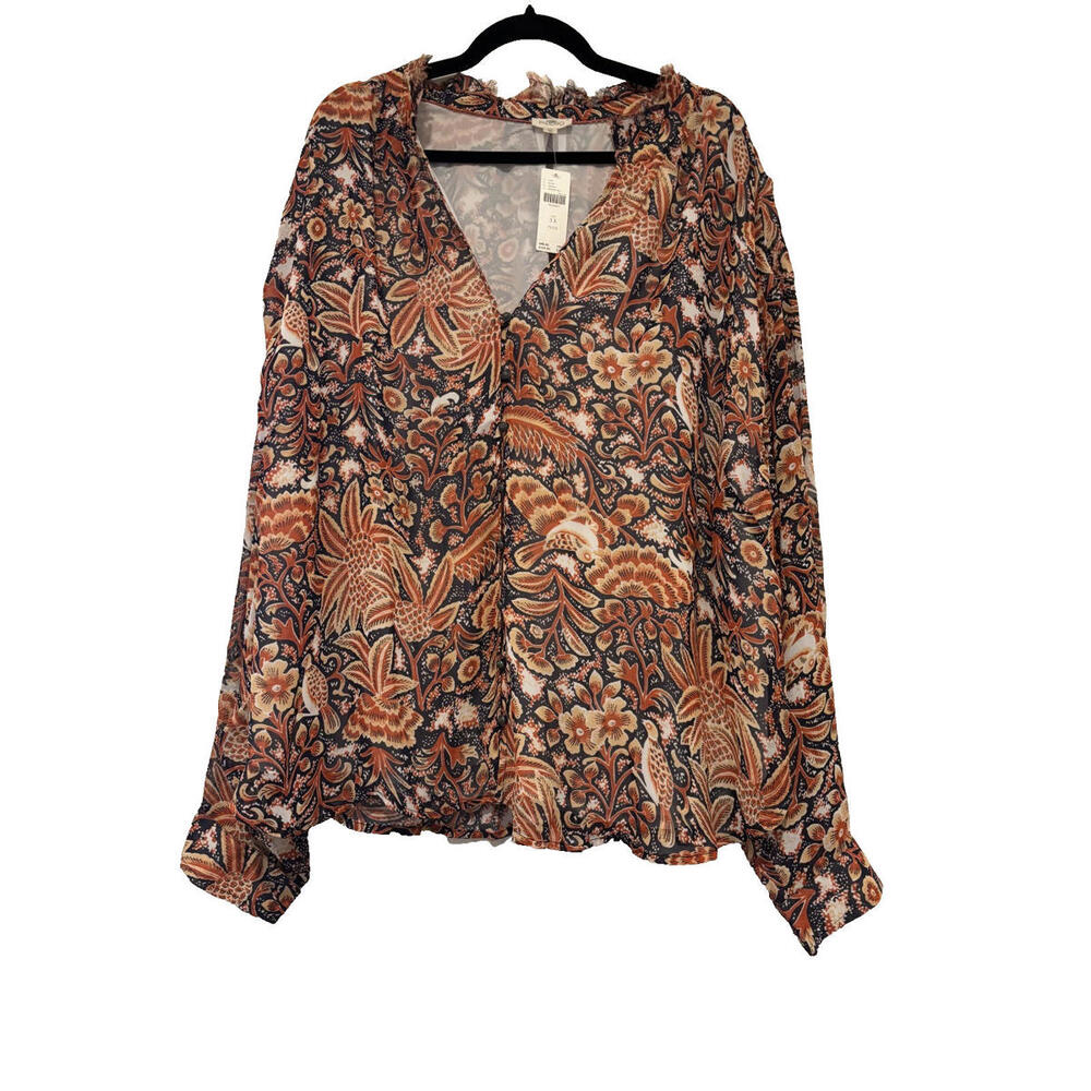 Anthropologie Pilcro sz 3X boho tropical brown V neck blouse‎ new w/ tags #3136